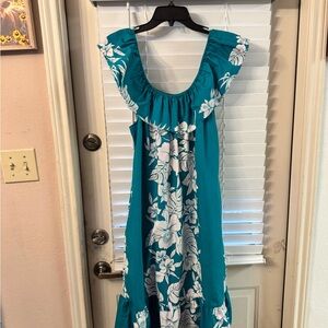 Helena Teal and White Floral High Low Dress